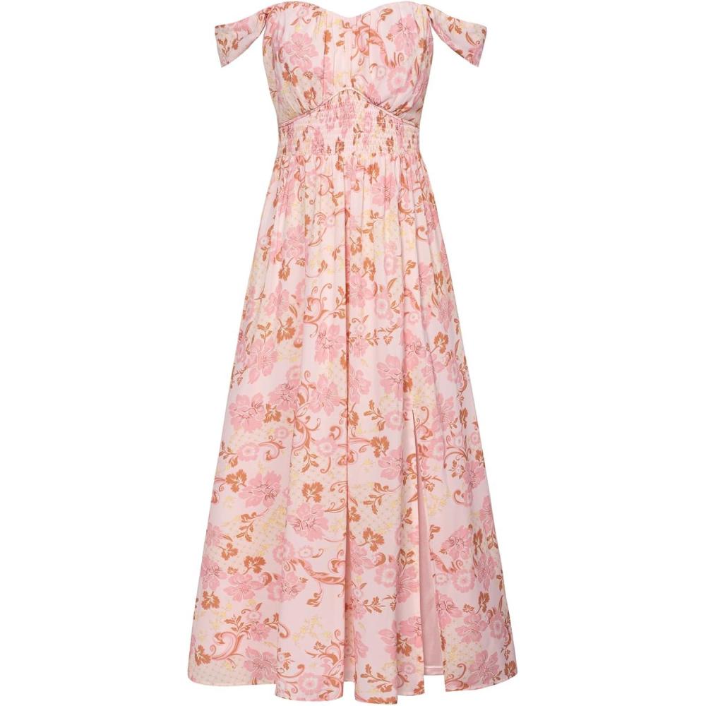 imageGRACE KARIN 2026 Womens Summer Floral Wedding Guest DressBeach Flowy A Line Maxi Off Shoulder Bridesmaid DressesPink Floral