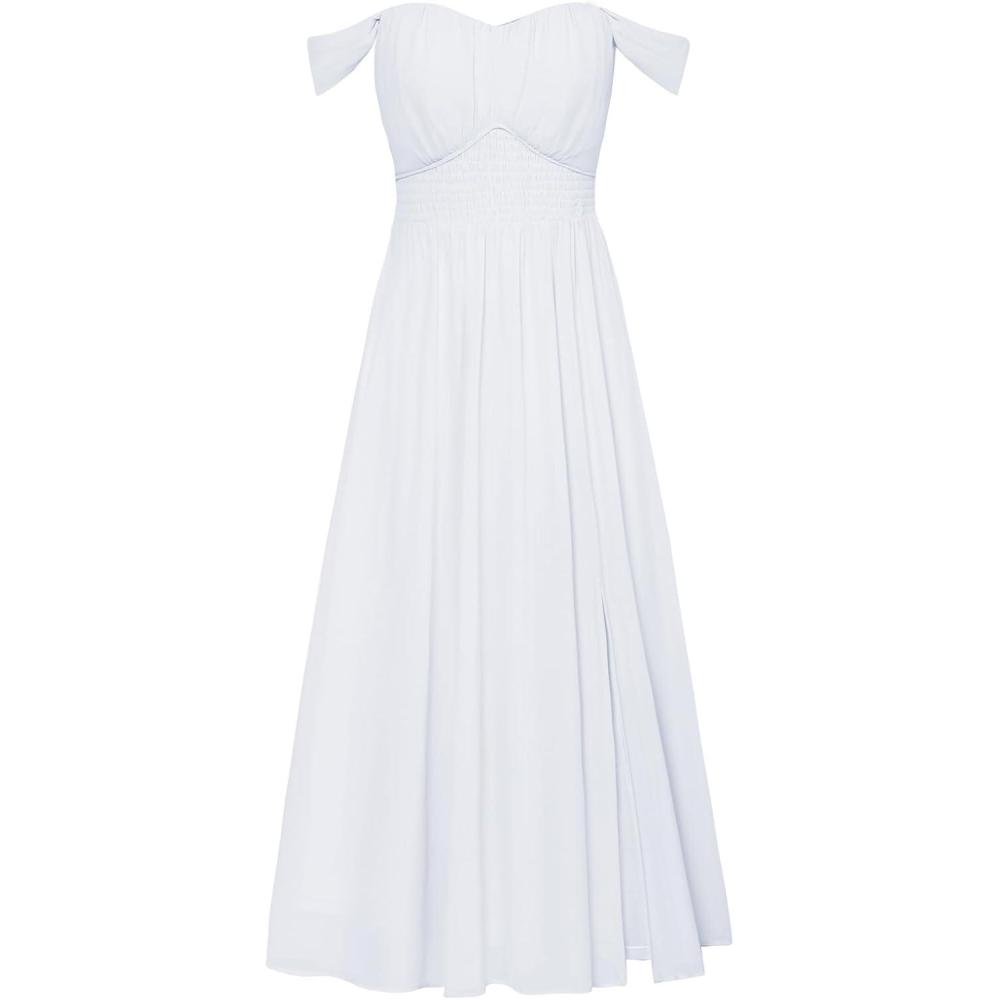 imageGRACE KARIN 2026 Womens Summer Floral Wedding Guest DressBeach Flowy A Line Maxi Off Shoulder Bridesmaid DressesWhite