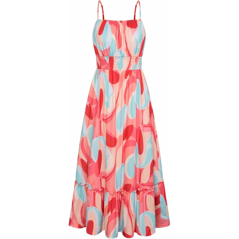 imageGRACE KARIN Summer Dresses for Women 2026 VacationSmocked Floral Maxi DressBoho Beach Sundress with Pocket Fashion ClothingPink Floral