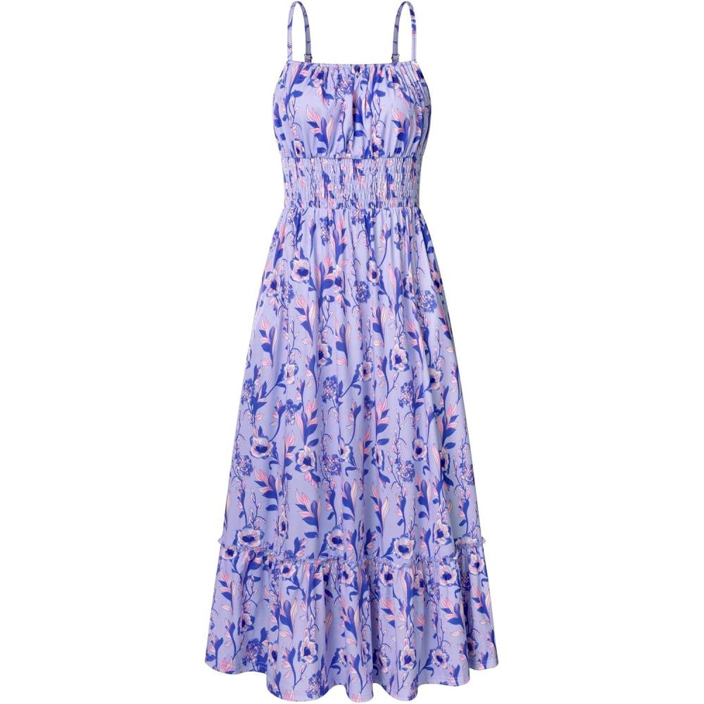 imageGRACE KARIN Summer Dresses for Women 2026 VacationSmocked Floral Maxi DressBoho Beach Sundress with Pocket Fashion ClothingPurple Vine