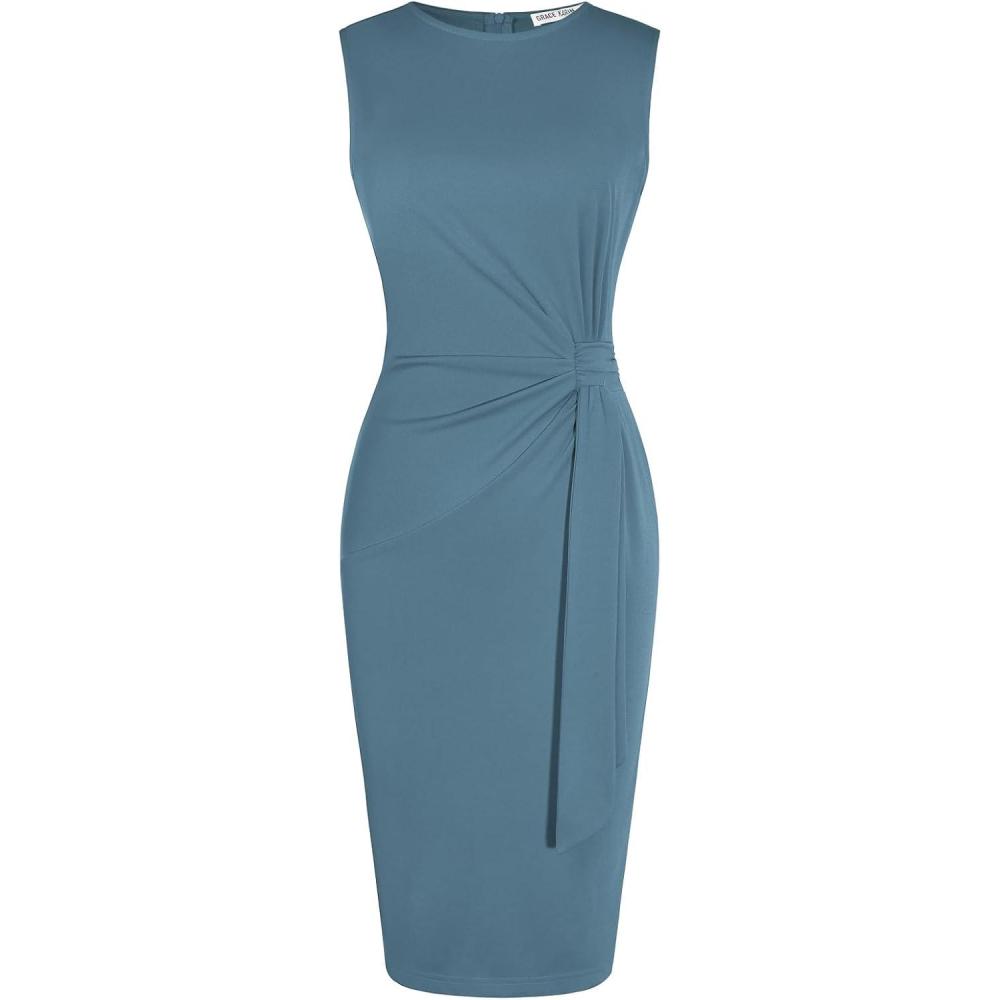 imageGRACE KARIN Women Work DressBodycon Pencil Business DressesSleeveless Cocktail Dresses Knee LengthDark Gray Blue