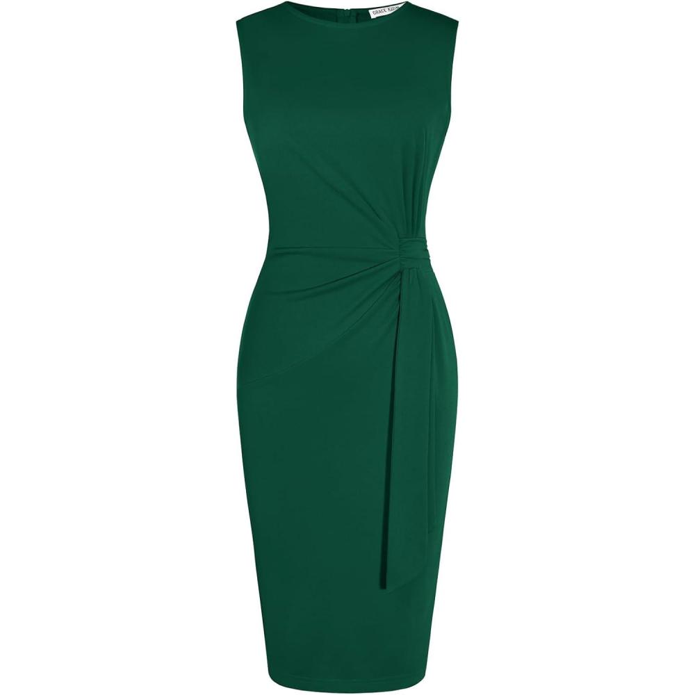 imageGRACE KARIN Women Work DressBodycon Pencil Business DressesSleeveless Cocktail Dresses Knee LengthDark Green