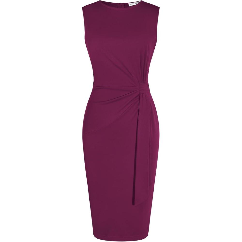 imageGRACE KARIN Women Work DressBodycon Pencil Business DressesSleeveless Cocktail Dresses Knee LengthRose Purple