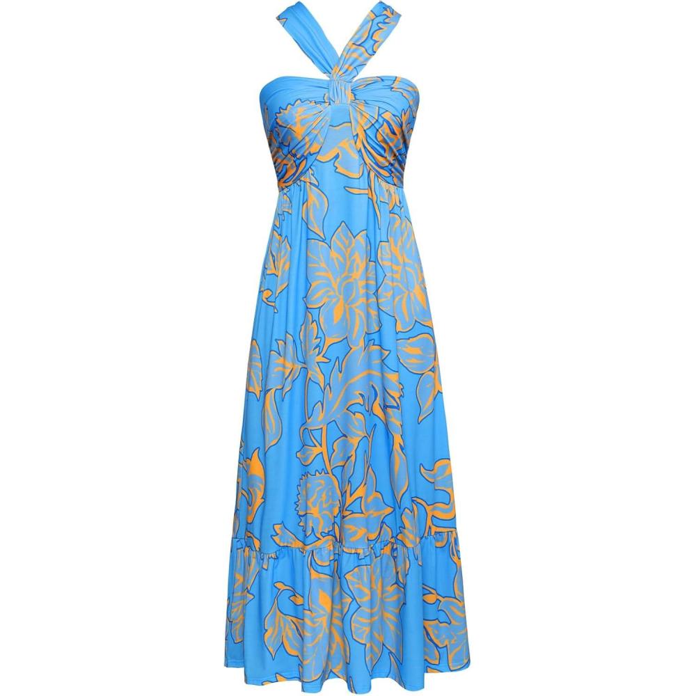 imageGRACE KARIN Womens Summer Floral Dresses 2026 Boho Maxi Dress Flowy Halter Sundress Casual Vacation Beach Clothes with PocketBlue Yellow