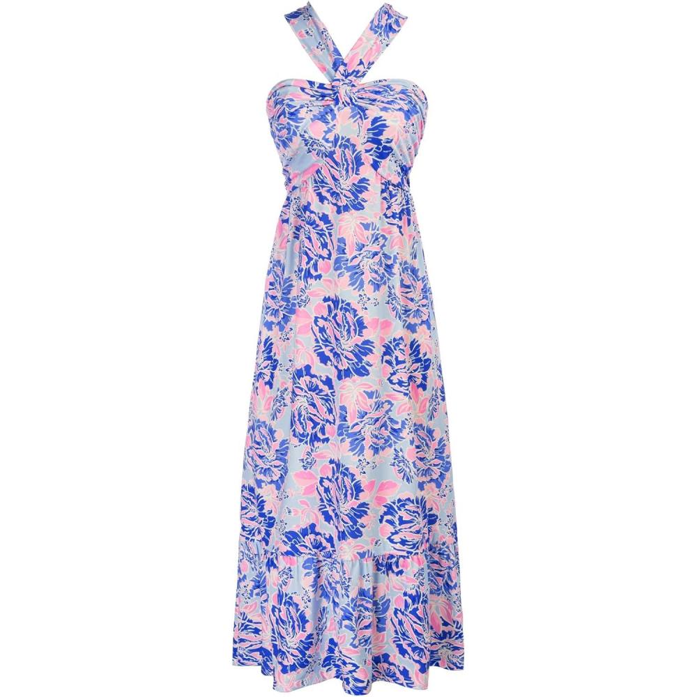 imageGRACE KARIN Womens Summer Floral Dresses 2026 Boho Maxi Dress Flowy Halter Sundress Casual Vacation Beach Clothes with PocketBluishviolet