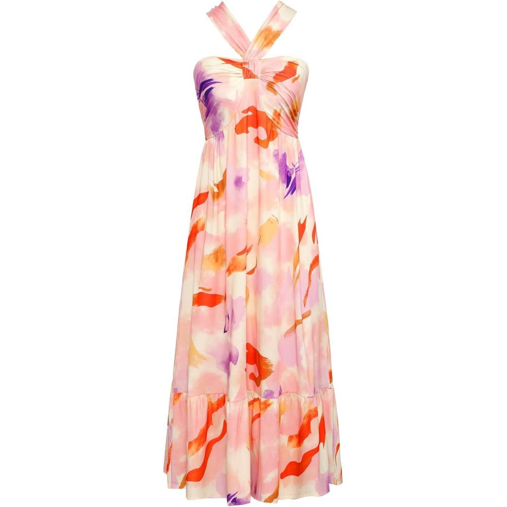 imageGRACE KARIN Womens Summer Floral Dresses 2026 Boho Maxi Dress Flowy Halter Sundress Casual Vacation Beach Clothes with PocketLilac Calpyso