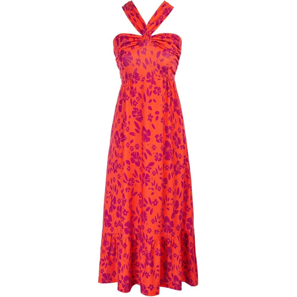imageGRACE KARIN Womens Summer Floral Dresses 2026 Boho Maxi Dress Flowy Halter Sundress Casual Vacation Beach Clothes with PocketOrange Purple