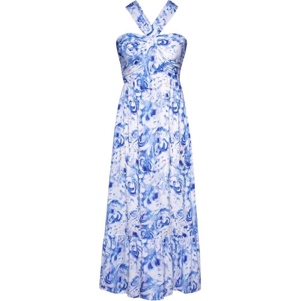 imageGRACE KARIN Womens Summer Floral Dresses 2026 Boho Maxi Dress Flowy Halter Sundress Casual Vacation Beach Clothes with PocketPeony Blue
