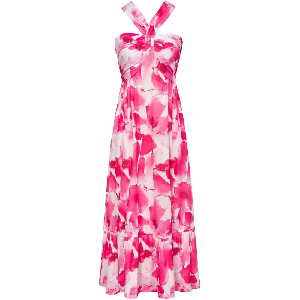 imageGRACE KARIN Womens Summer Floral Dresses 2026 Boho Maxi Dress Flowy Halter Sundress Casual Vacation Beach Clothes with PocketPink Watercolour