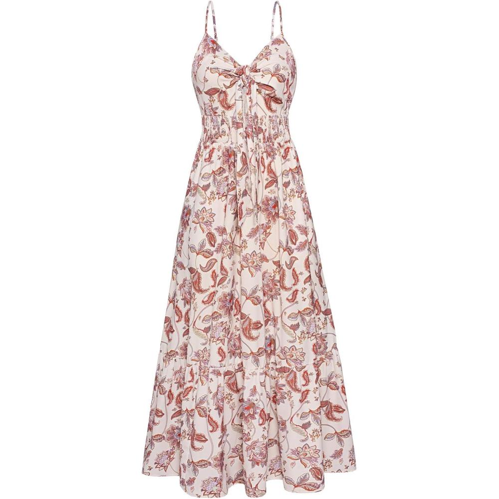 imageGRACE KARIN Womens Summer Floral Maxi Dresses 2026 Long Flowy Boho Dress Beach Vacation Sundresses Casual Clothes with PocketBeige Boho Flowers