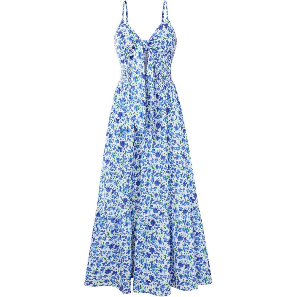 imageGRACE KARIN Womens Summer Floral Maxi Dresses 2026 Long Flowy Boho Dress Beach Vacation Sundresses Casual Clothes with PocketBlue Floral Print