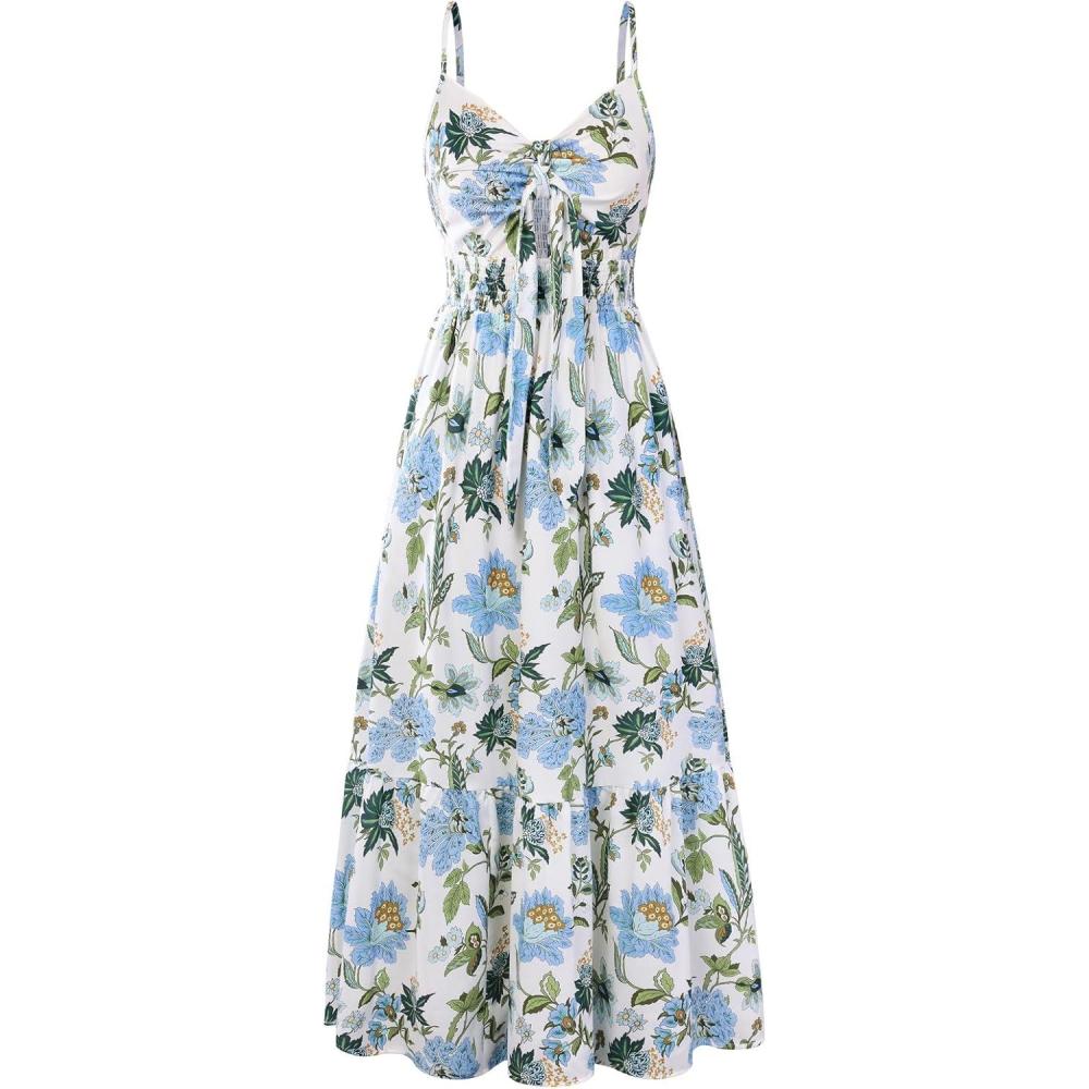 imageGRACE KARIN Womens Summer Floral Maxi Dresses 2026 Long Flowy Boho Dress Beach Vacation Sundresses Casual Clothes with PocketBlue Green Floral