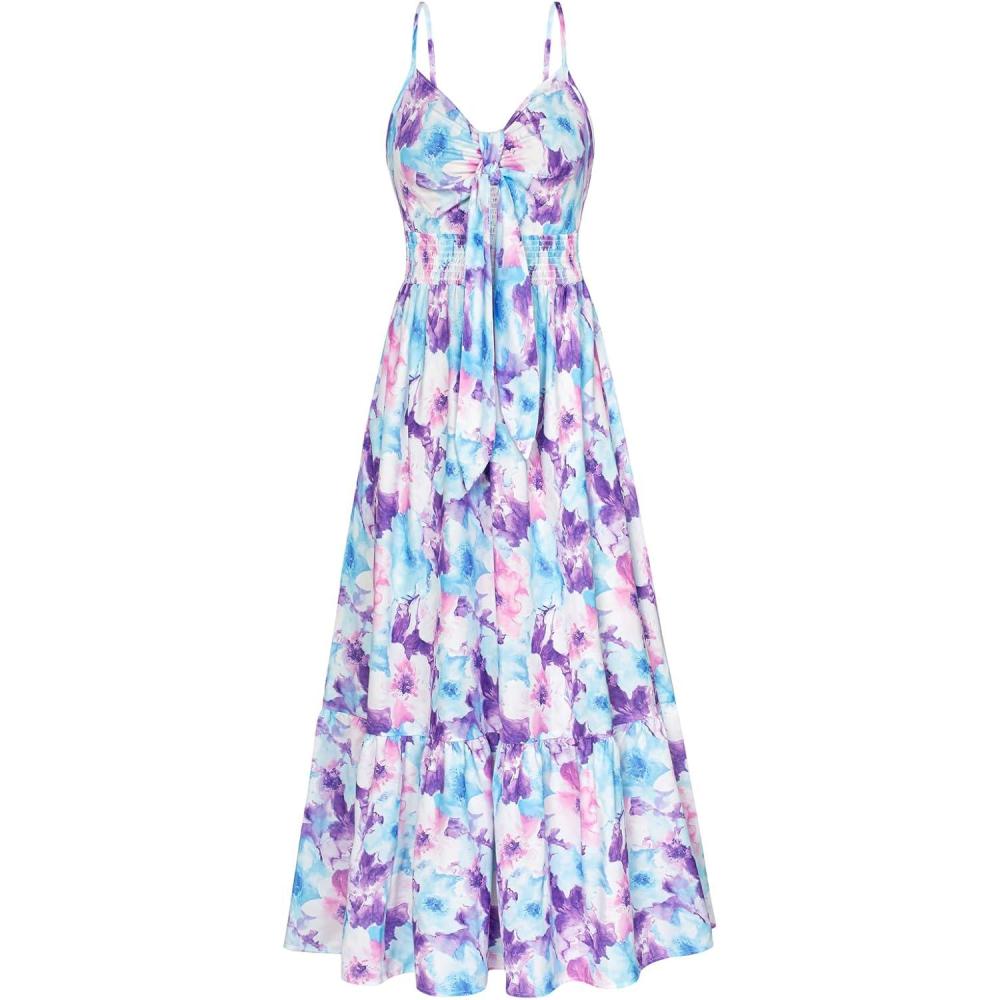 imageGRACE KARIN Womens Summer Floral Maxi Dresses 2026 Long Flowy Boho Dress Beach Vacation Sundresses Casual Clothes with PocketBlue Purple Floral