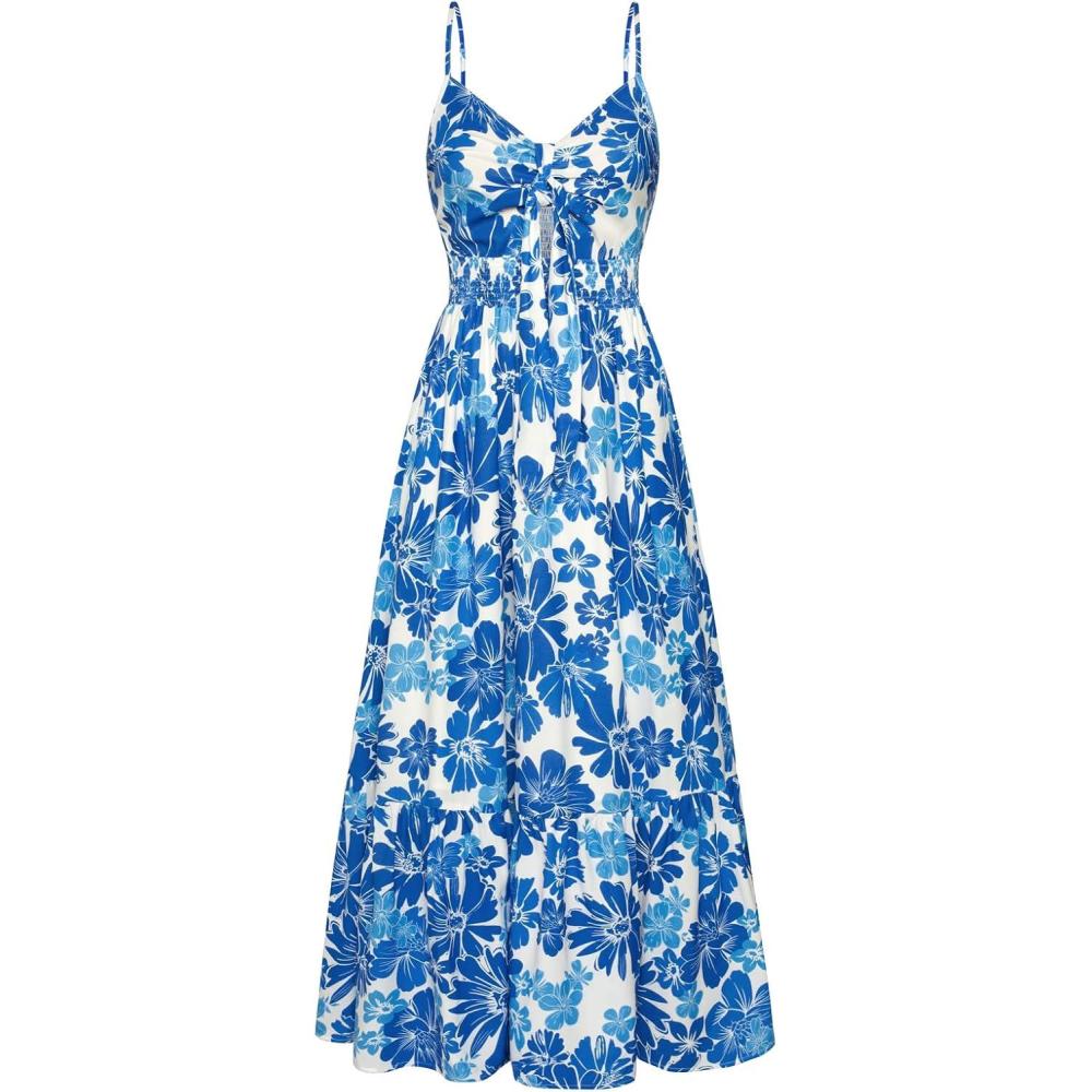imageGRACE KARIN Womens Summer Floral Maxi Dresses 2026 Long Flowy Boho Dress Beach Vacation Sundresses Casual Clothes with PocketBlue White Flowers