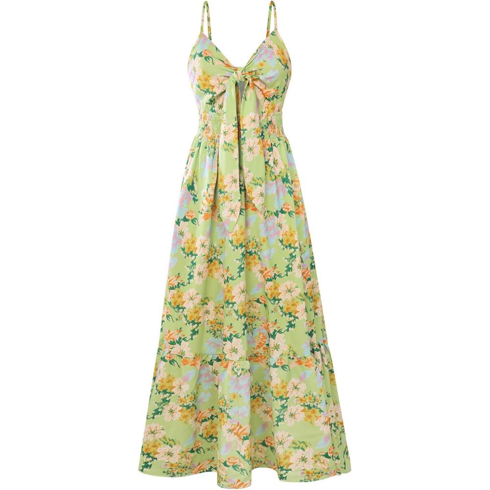 imageGRACE KARIN Womens Summer Floral Maxi Dresses 2026 Long Flowy Boho Dress Beach Vacation Sundresses Casual Clothes with PocketGreen Floral Print