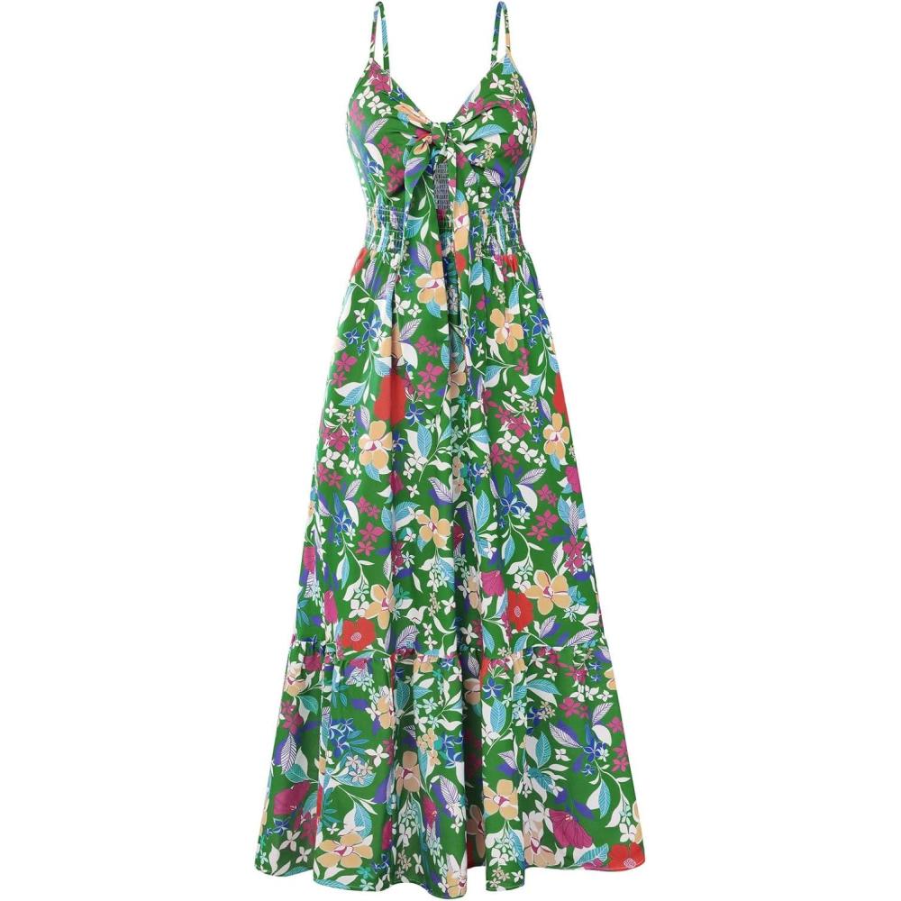 imageGRACE KARIN Womens Summer Floral Maxi Dresses 2026 Long Flowy Boho Dress Beach Vacation Sundresses Casual Clothes with PocketGreen Red Flower