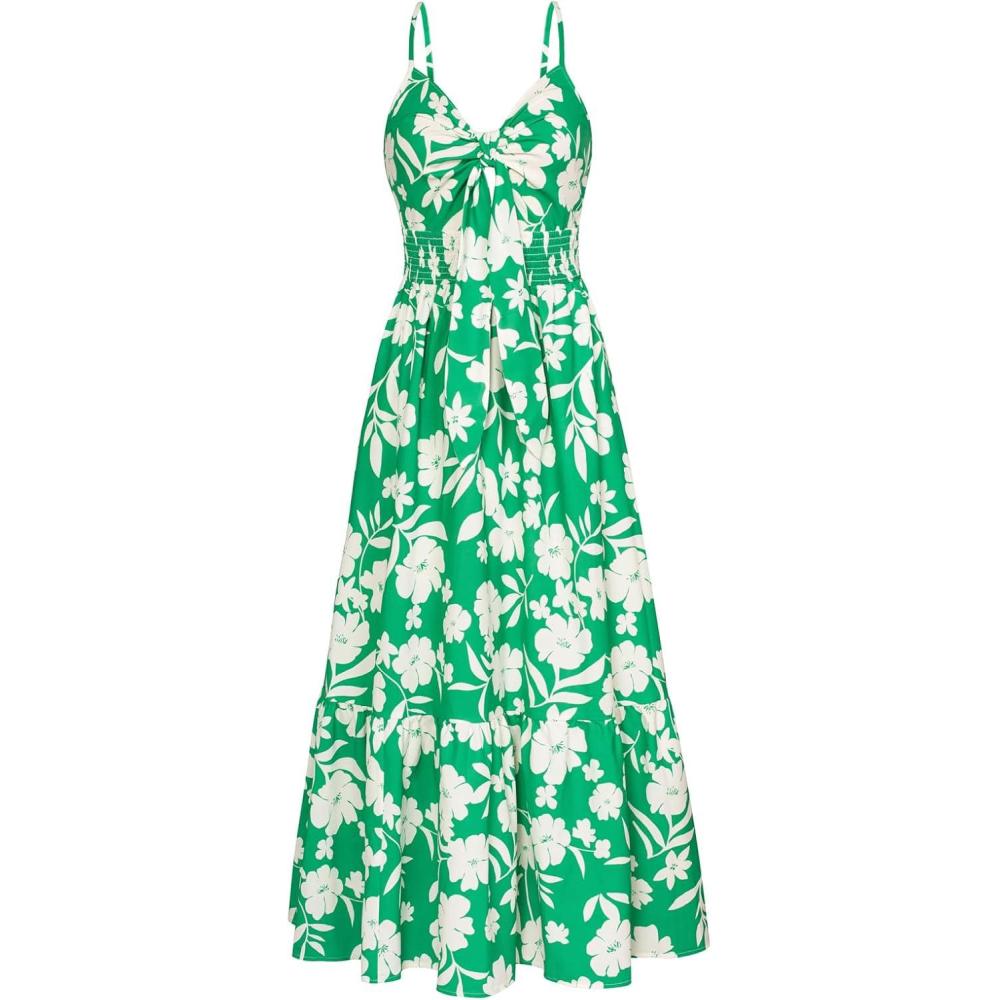 imageGRACE KARIN Womens Summer Floral Maxi Dresses 2026 Long Flowy Boho Dress Beach Vacation Sundresses Casual Clothes with PocketGreen White Floral