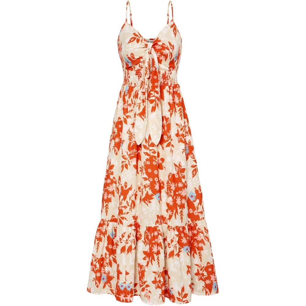 imageGRACE KARIN Womens Summer Floral Maxi Dresses 2026 Long Flowy Boho Dress Beach Vacation Sundresses Casual Clothes with PocketOrange Floral