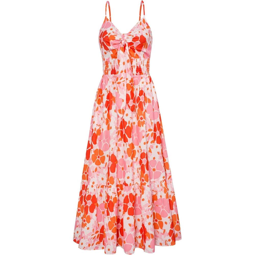 imageGRACE KARIN Womens Summer Floral Maxi Dresses 2026 Long Flowy Boho Dress Beach Vacation Sundresses Casual Clothes with PocketOrange Pink Floral