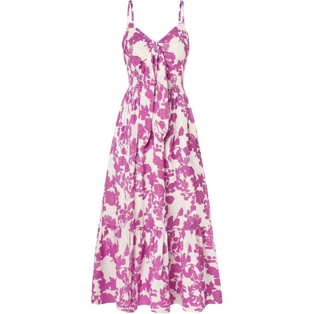 imageGRACE KARIN Womens Summer Floral Maxi Dresses 2026 Long Flowy Boho Dress Beach Vacation Sundresses Casual Clothes with PocketWhite Purple Floral