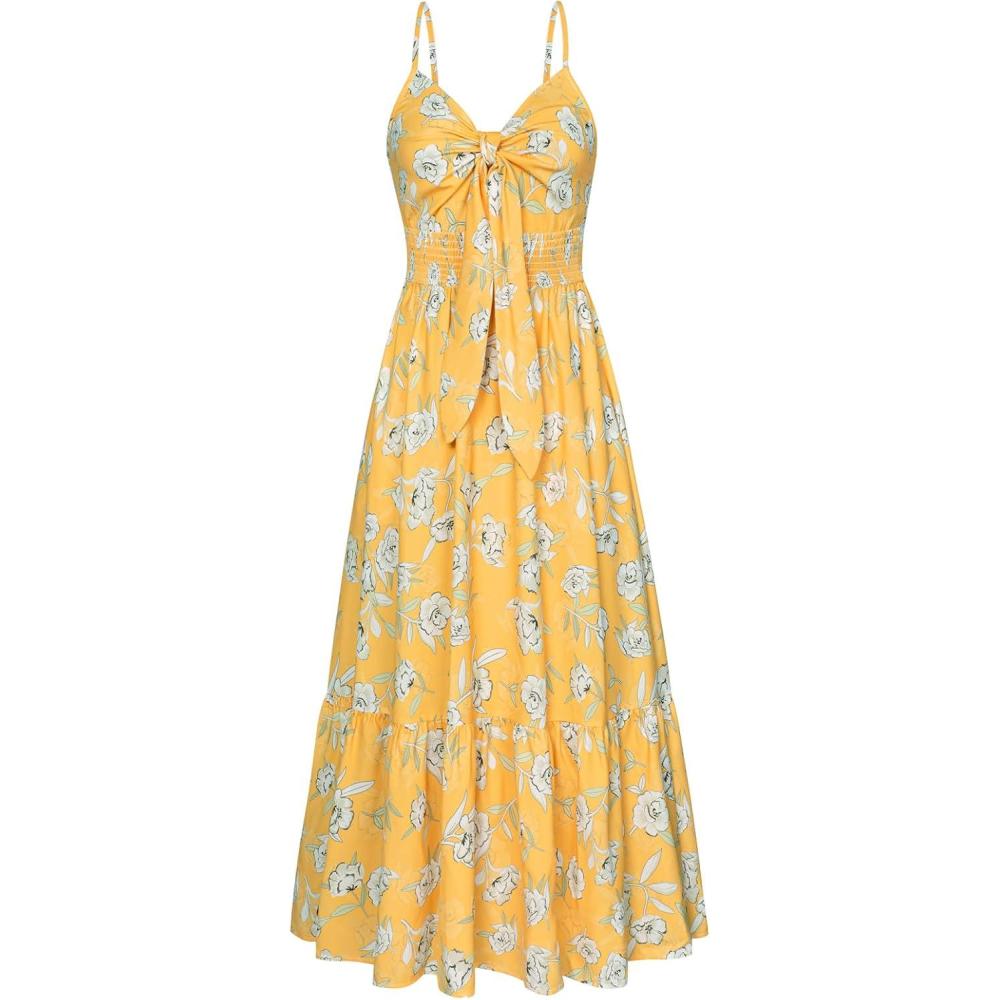 imageGRACE KARIN Womens Summer Floral Maxi Dresses 2026 Long Flowy Boho Dress Beach Vacation Sundresses Casual Clothes with PocketYellow White Floral