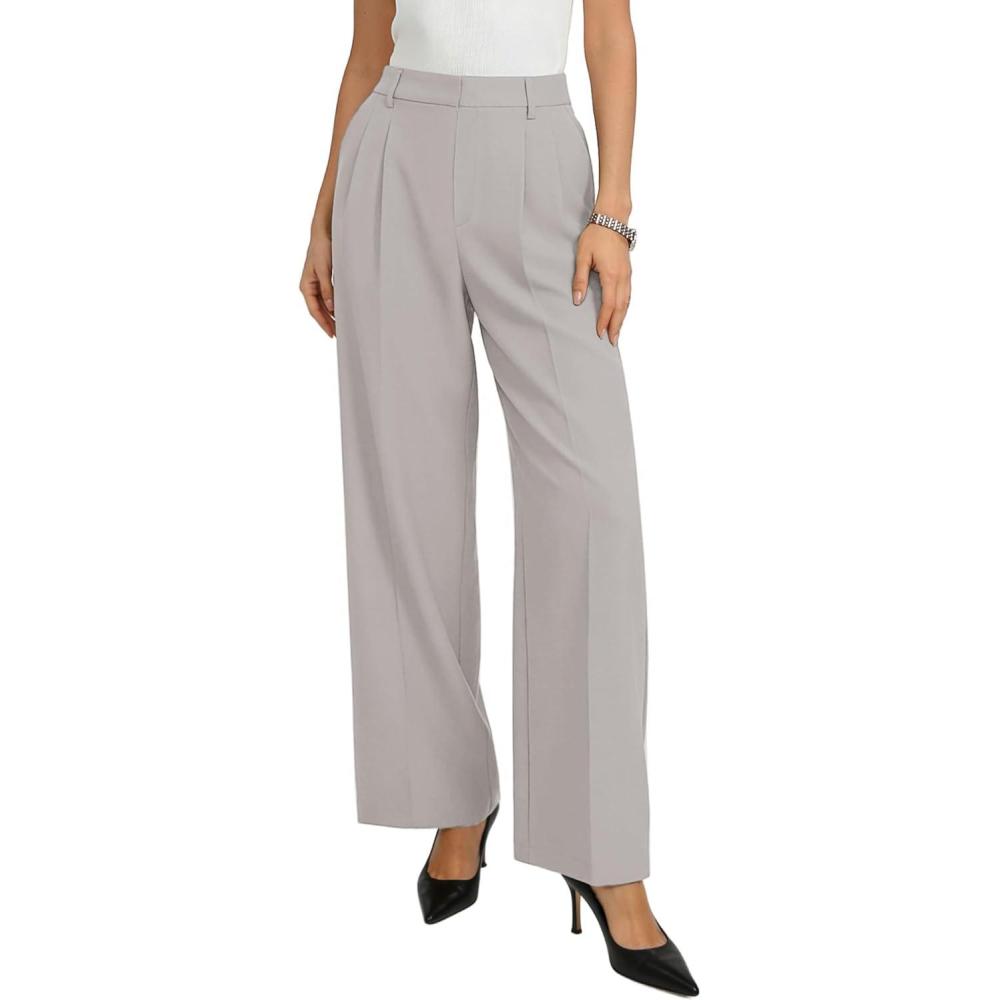 imageGRACE KARIN Womens Wide Leg Work Pants Wrinkle Free High Waisted Trousers with Pockets Business Casual Office SlacksTaupe