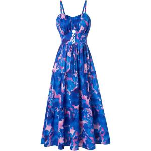 GRACE KARIN 2026 Women’s Spaghetti Vacation Sundress Summer Beach Flowy Boho Floral Maxi Dresses with Pockets(Blue Pink Floral)