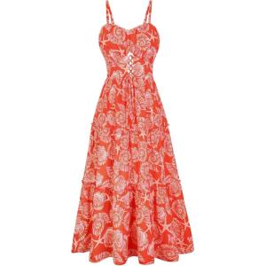 GRACE KARIN 2026 Women’s Spaghetti Vacation Sundress Summer Beach Flowy Boho Floral Maxi Dresses with Pockets(Orange White Floral)