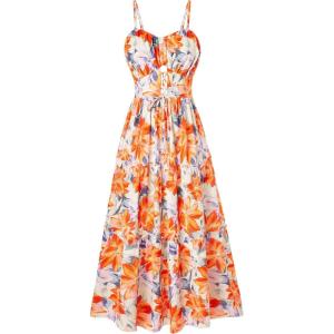 GRACE KARIN 2026 Women’s Spaghetti Vacation Sundress Summer Beach Flowy Boho Floral Maxi Dresses with Pockets(Orange Yellow Floral)