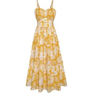 GRACE KARIN 2026 Women’s Spaghetti Vacation Sundress Summer Beach Flowy Boho Floral Maxi Dresses with Pockets(Yellow Floral)