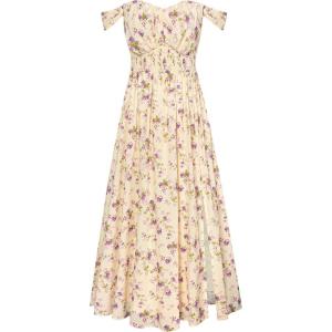 GRACE KARIN 2026 Women’s Summer Floral Wedding Guest Dress,Beach Flowy A Line Maxi Off Shoulder Bridesmaid Dresses(Beige Purple)