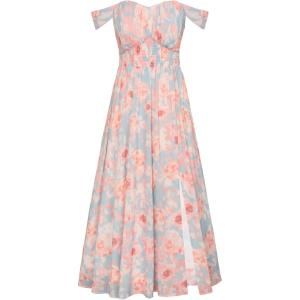 GRACE KARIN 2026 Women’s Summer Floral Wedding Guest Dress,Beach Flowy A Line Maxi Off Shoulder Bridesmaid Dresses(Light Blue Pink)