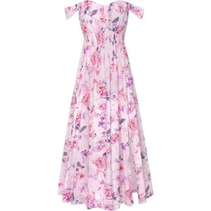 GRACE KARIN 2026 Women’s Summer Floral Wedding Guest Dress,Beach Flowy A Line Maxi Off Shoulder Bridesmaid Dresses(Pink White)