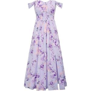 GRACE KARIN 2026 Women’s Summer Floral Wedding Guest Dress,Beach Flowy A Line Maxi Off Shoulder Bridesmaid Dresses(Purple Floral)