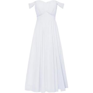 GRACE KARIN 2026 Women’s Summer Floral Wedding Guest Dress,Beach Flowy A Line Maxi Off Shoulder Bridesmaid Dresses(White)