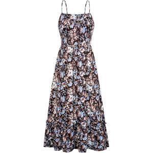 GRACE KARIN Summer Dresses for Women 2026 Vacation,Smocked Floral Maxi Dress,Boho Beach Sundress with Pocket Fashion Clothing(Black Floral)