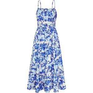 GRACE KARIN Summer Dresses for Women 2026 Vacation,Smocked Floral Maxi Dress,Boho Beach Sundress with Pocket Fashion Clothing(Blue)