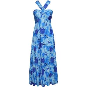 GRACE KARIN Womens Summer Floral Dresses 2026 Boho Maxi Dress Flowy Halter Sundress Casual Vacation Beach Clothes with Pocket(Blue Floral)