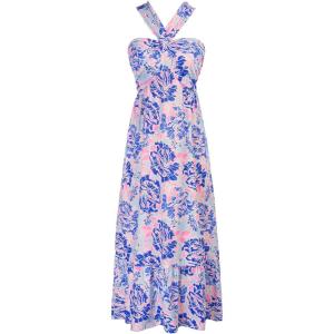 GRACE KARIN Womens Summer Floral Dresses 2026 Boho Maxi Dress Flowy Halter Sundress Casual Vacation Beach Clothes with Pocket(Bluishviolet)
