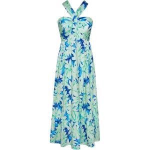 GRACE KARIN Womens Summer Floral Dresses 2026 Boho Maxi Dress Flowy Halter Sundress Casual Vacation Beach Clothes with Pocket(Lime Flowers)