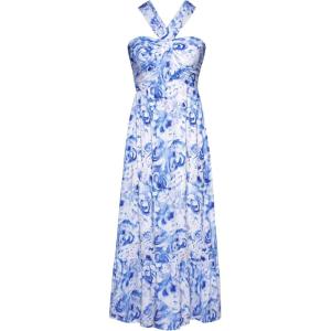 GRACE KARIN Womens Summer Floral Dresses 2026 Boho Maxi Dress Flowy Halter Sundress Casual Vacation Beach Clothes with Pocket(Peony Blue)