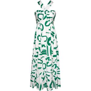 GRACE KARIN Womens Summer Floral Dresses 2026 Boho Maxi Dress Flowy Halter Sundress Casual Vacation Beach Clothes with Pocket(White Green)
