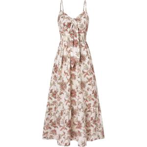 GRACE KARIN Womens Summer Floral Maxi Dresses 2026 Long Flowy Boho Dress Beach Vacation Sundresses Casual Clothes with Pocket(Beige Red Vine)