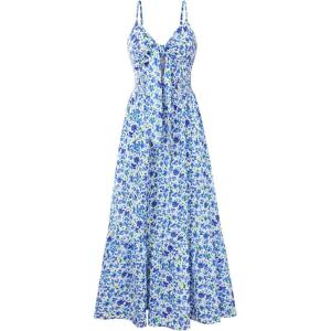 GRACE KARIN Womens Summer Floral Maxi Dresses 2026 Long Flowy Boho Dress Beach Vacation Sundresses Casual Clothes with Pocket(Blue Floral Print)