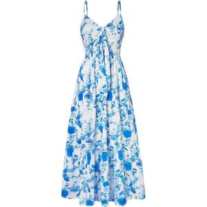 GRACE KARIN Womens Summer Floral Maxi Dresses 2026 Long Flowy Boho Dress Beach Vacation Sundresses Casual Clothes with Pocket(Blue Flowers)