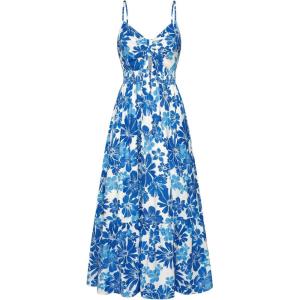 GRACE KARIN Womens Summer Floral Maxi Dresses 2026 Long Flowy Boho Dress Beach Vacation Sundresses Casual Clothes with Pocket(Blue White Flowers)
