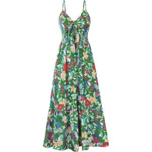 GRACE KARIN Womens Summer Floral Maxi Dresses 2026 Long Flowy Boho Dress Beach Vacation Sundresses Casual Clothes with Pocket(Green Red Flower)