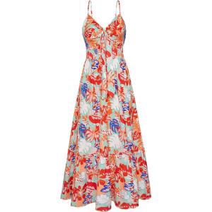 GRACE KARIN Womens Summer Floral Maxi Dresses 2026 Long Flowy Boho Dress Beach Vacation Sundresses Casual Clothes with Pocket(Green Red Leaves)
