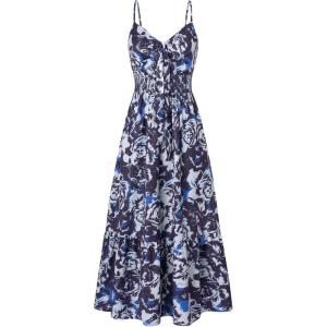 GRACE KARIN Womens Summer Floral Maxi Dresses 2026 Long Flowy Boho Dress Beach Vacation Sundresses Casual Clothes with Pocket(Navy Blue Flower)