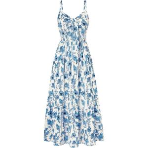 GRACE KARIN Womens Summer Floral Maxi Dresses 2026 Long Flowy Boho Dress Beach Vacation Sundresses Casual Clothes with Pocket(White Blue Vine)